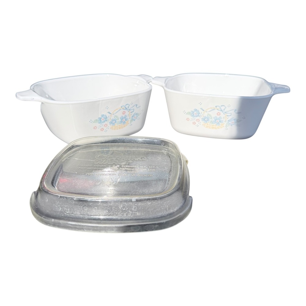 Corning Ware Country Cornflower Casserole Dish Set Blue Floral White 15oz 1 lid